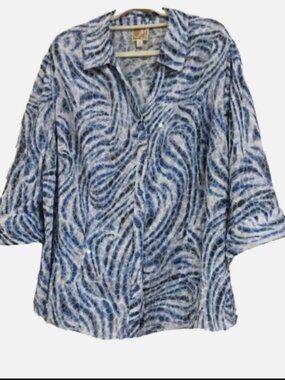 jm collection women plus Size 24W Blouse Top v- neck button front blue sequins